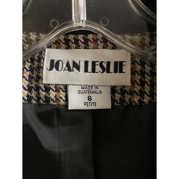 Vintage Joan Leslie Blazer Wool Blend Houndstooth Naturals Velvet Collar 6P - Picture 2 of 15